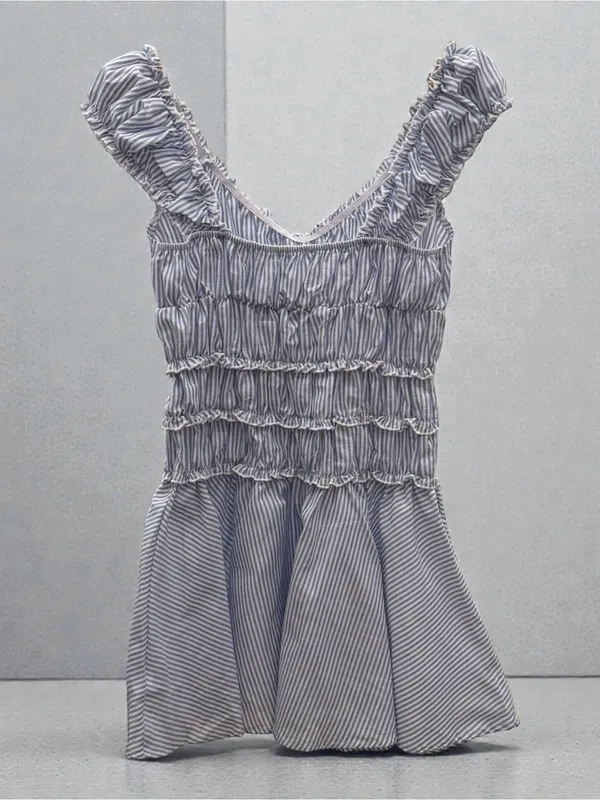 SHEIN Light Blue & White Striped‎ Ruffle Dress - Image 2