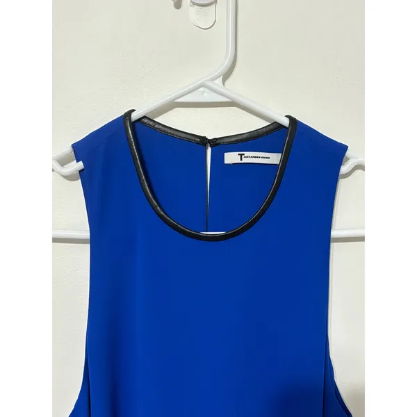 Alexander Wang Mini Dress Leather Trim Sleeveless Blue Size‎ 0 - Image 2