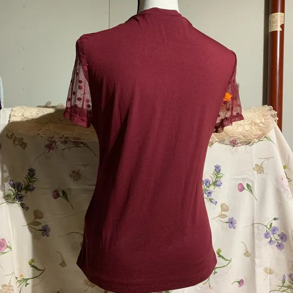 Shein Burgundy Mock Neck Blouse - Image 9