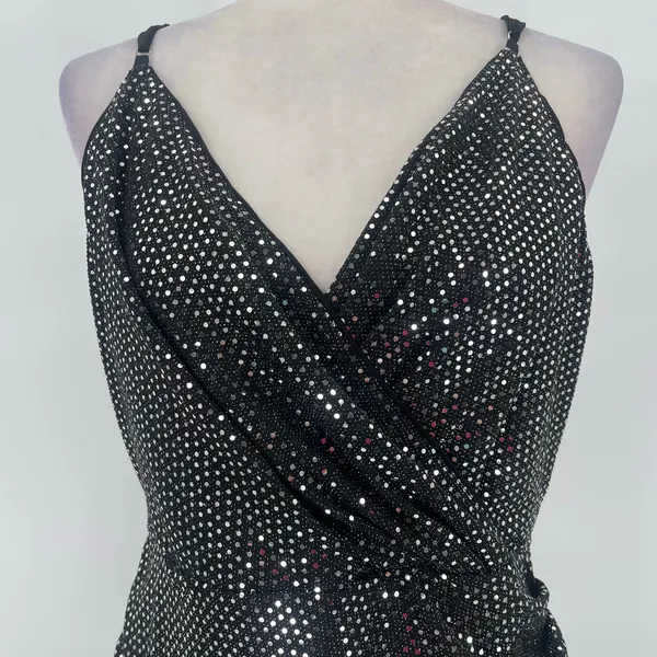 Grace Karin Silver Sequin Dress Sz L Mob Wife Holiday Clubwear Ruched Sparkly - Image 2