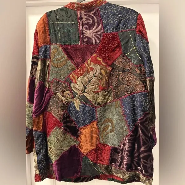 Indigo Moon Vintage Velvet Patchwork Jacket Size 1X Red - Image 5