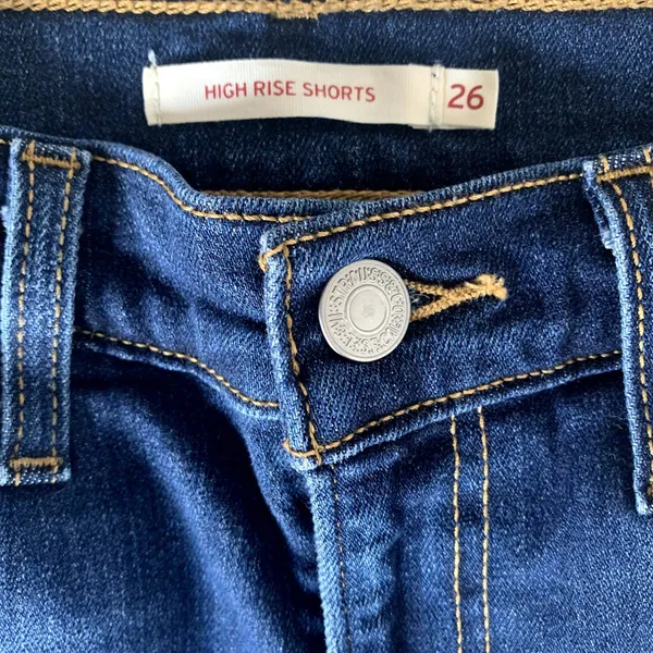 Levi's High Rise Cutoff Denim Shorts in‎ Dark Blue Wash - Image 4