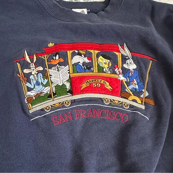 Vintage Warner Bros 90s Looney Tunes San Francisco Sweatshirt XS Streetcar - Image 4