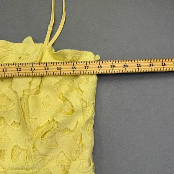 Bardot Yellow Guipure Lace Sheath Midi Dress 12 XL Square Neck Spaghetti Straps - Image 3