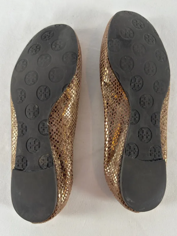 Tory Burch Snake Embossed Large Metal Logo Ballet Flat in Light Brown Gold 8.5 - Image 10