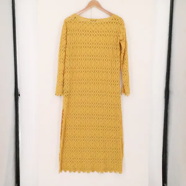 Zara Knit Crochet Midi Dress Womens Size S Mustard Yellow Boho Beachy Cover Up - Image 4