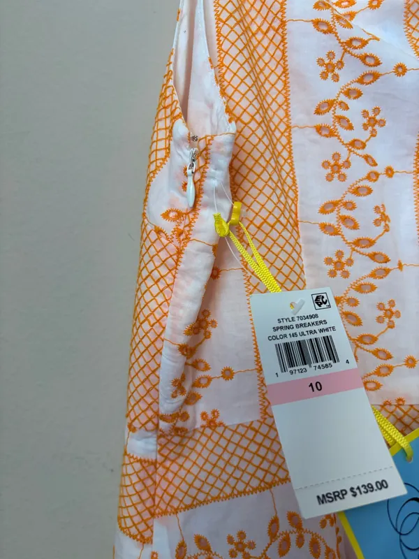 NWT CeCe Embroidered Cotton Maxi Dress White Orange Floral Size 10 - Image 7