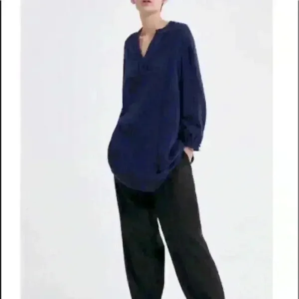 ZARA‎ Navy Lace Insert V-Neck Tunic Top Size XS - Image 2