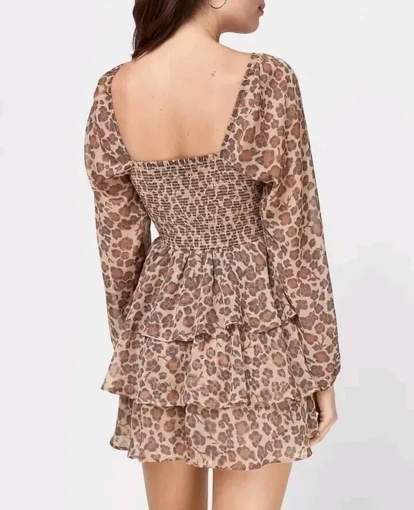 Express Leopard Print Romper | S | Tiered Ruffle Skirt - Image 6