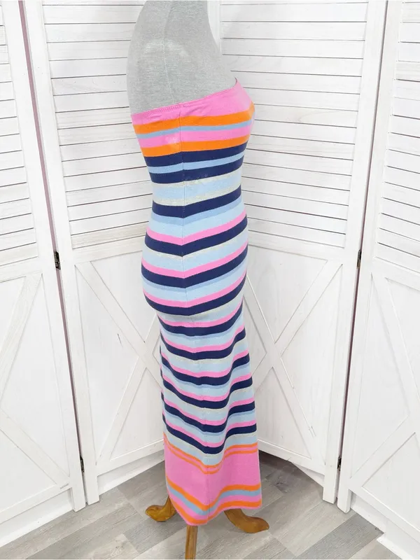 Vici Striped Knit Strapless Sheath Bodycon Midi Dress Pink Blue Size Medium - Image 3