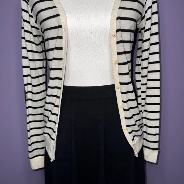 Poof! Striped Cream and Black Cardigan with Elbow Patches - Image 6
