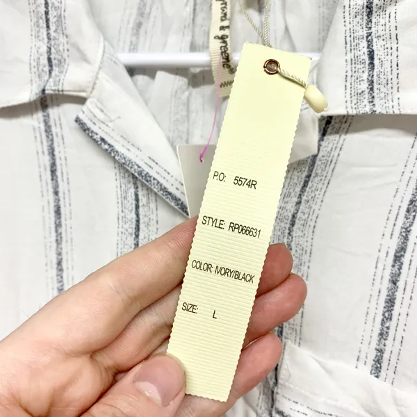Grand & Greene Striped Tie Front Button Down‎ Women L Ivory Black Rayon RP066631 - Image 5