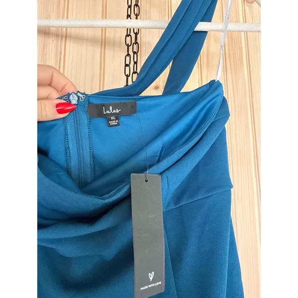 NWT Lulus Hold Your Attention Teal Blue One-Shoulder Sleeveless Midi Dress Sz XL - Image 5