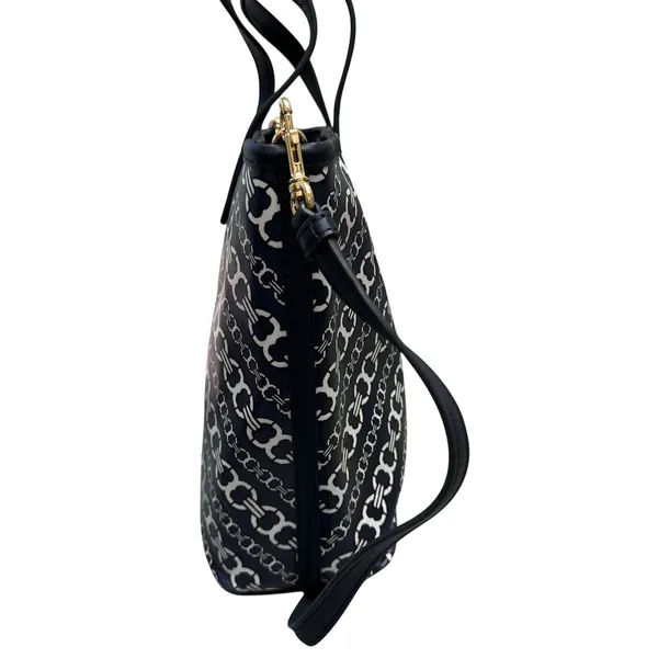 Tory Burch Gemini Link‎ 2 Way Tote Shoulder Bag Navy PVC Leather Gold - Image 5