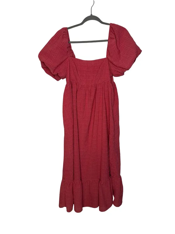 ✨💕 Storia Pink‎ Puff Sleeve Midi Dress Medium Textured Cottagecore 💕✨ - Image 2