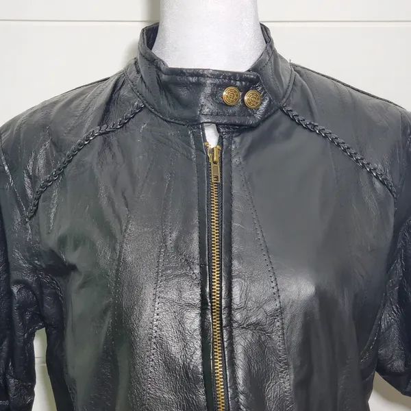 Andrew Michael Vintage Women's Black 100% Leather Jacket Quilted‎ Pattern Size L - Image 2