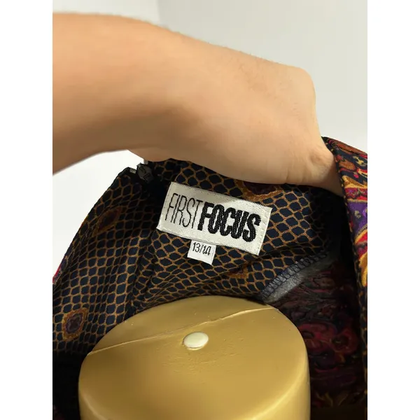 Vintage First Focus NWT Paisley Geometric Maxi Dress Brown Red Size 13/14 Retro - Image 5