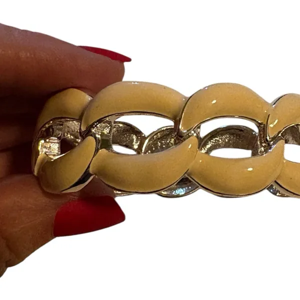 Beige and Silver Chain Link Bracelet, One Size - Image 7