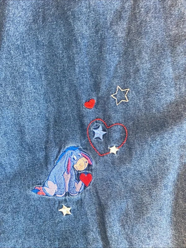 Disney Eeyore Blue Denim Sleeveless Pearl snap button up Embroidered 4th of July - Image 4