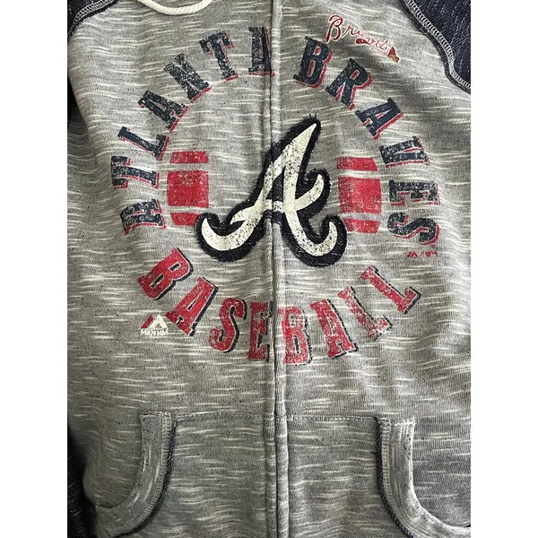 Majestic Fan Fashion Atlanta Braves Full Zip Hoodie Large - Image 8