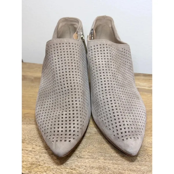 Franco Sarto Taupe Suede Perforated Pointed Toe Kitten Heel Booties 6.5 - Image 8