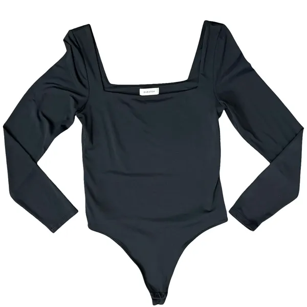 Babaton Black Square Neck Long Sleeve Nylon Spandex Thong Bodysuit Size L - Image 9