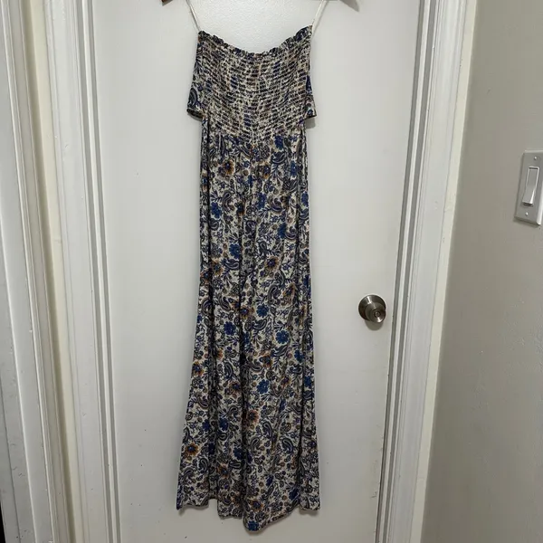 Patrons of Peace | Women's Blue Paisley Smocked Strapless Wide‎ Leg Jumpsuit, XS - Image 3