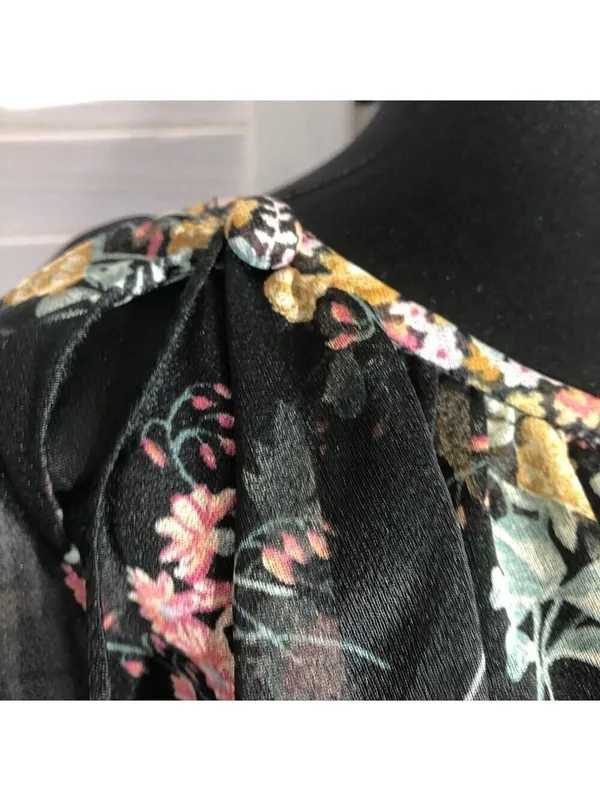 Vintage 80s Floral Full Swing Dress Black Boho Medium - Image 6