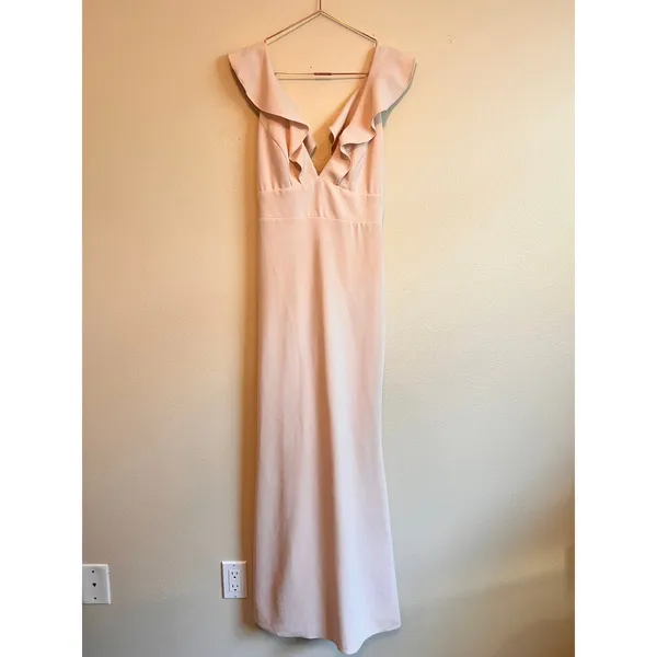 Lulus Maxi Dress Womens Small Blush Pink Madalyn Ruffle V-Neck Formal Gown - Image 4