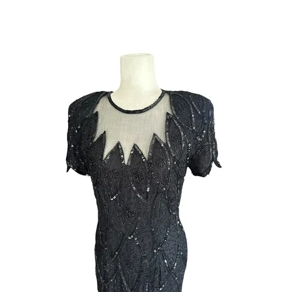 Vintage Stenay Silk Beaded Maxi Dress 6 Black Gown Cocktail Beaded Formal Party‎ - Image 6