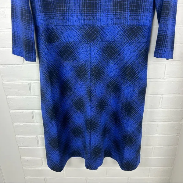 L.L.Bean Signature Blue Plaid Knit Dress Size 10 - Image 4