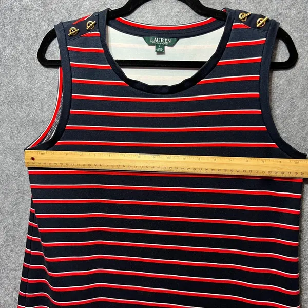 Lauren Ralph Lauren Striped Knit Tank Dress Sleeveless‎ Casual Red White Blue L - Image 2