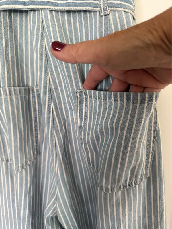 REWASH Blue and White Striped Jumpsuit with Belt Size S - Image 8
