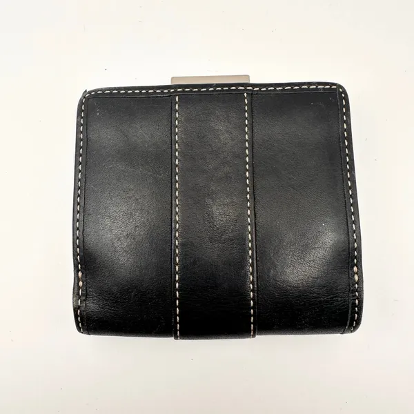 Coach Vintage Y2K Bifold Wallet Black Leather Contrast White Stitching Silver - Image 4