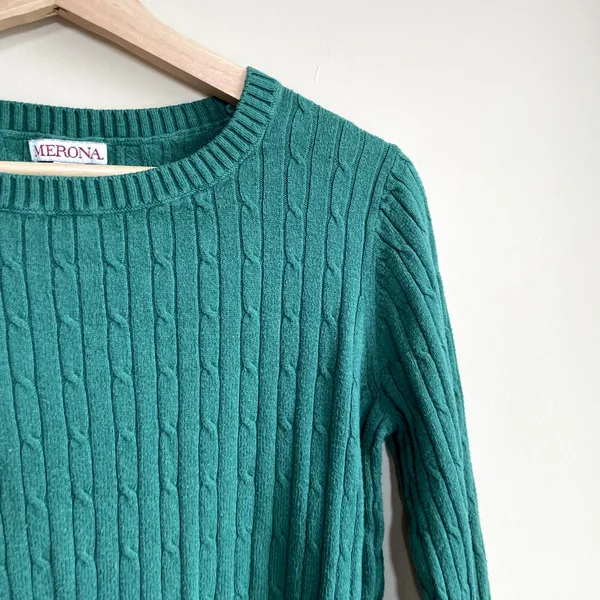 Merona green knit crewneck sweater‎ women's size medium cotton rayon top casual - Image 2