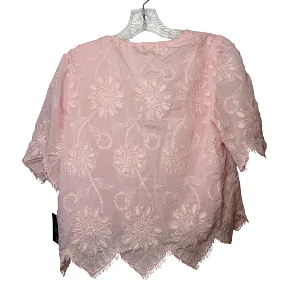 Lulus NWT Pink Floral Embroidered Tie Front Crop Top Scallop Hem Size Medium - Image 7