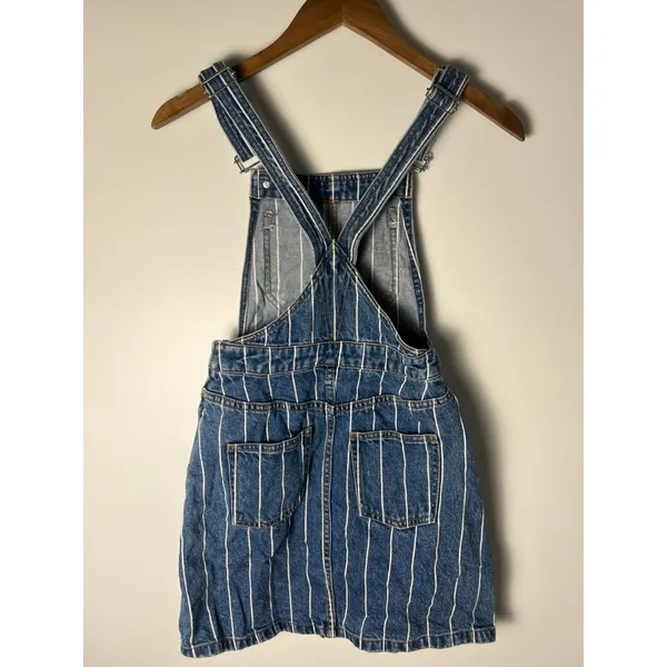 H&M Wm 0 Divided Blue Pinstripe Denim Overall Dress Mini Pinafore Festival Y2K - Image 3