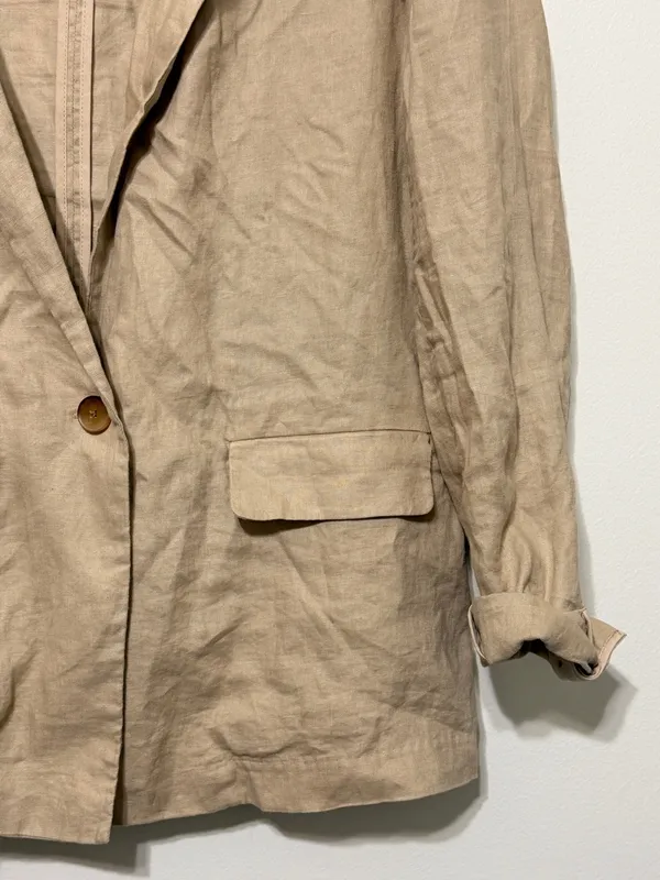 Quince 100% European Linen Blazer Size XL Neutral Khaki Driftwood Tan - Image 5