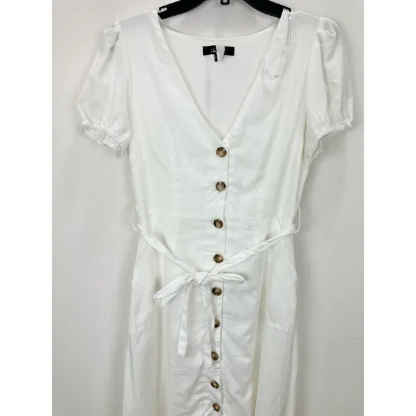Lulus Sicily Sweetheart White Button-Front Puff Sleeve Midi Dress Classic Medium - Image 7