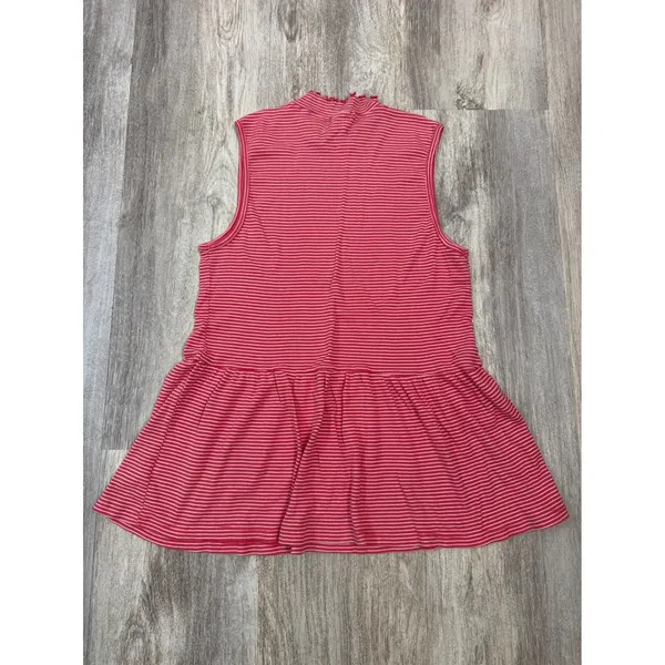 t.la Anthropologie Red White‎ Striped Mock Neck Peplum Top Sleeveless Large - Image 4