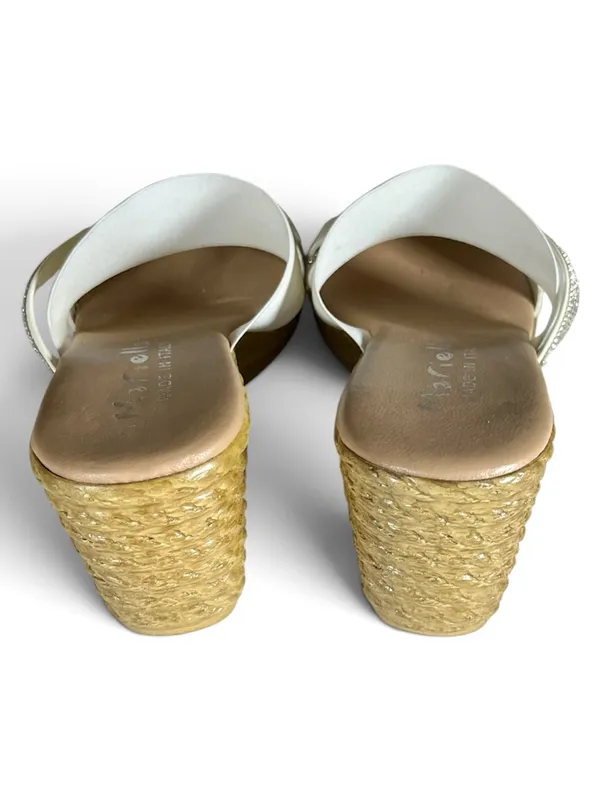Mariella Made in Italy White Rhinestone Wedge Slide Sandals Size 8 - Image 5