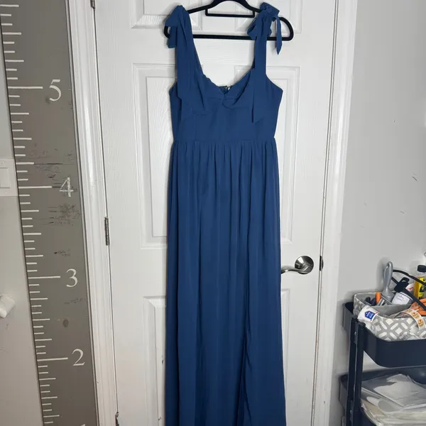 LULU'S Radiant Charisma Blue Chiffon Tie Striped Maxi Dress Size L‎ - Image 4