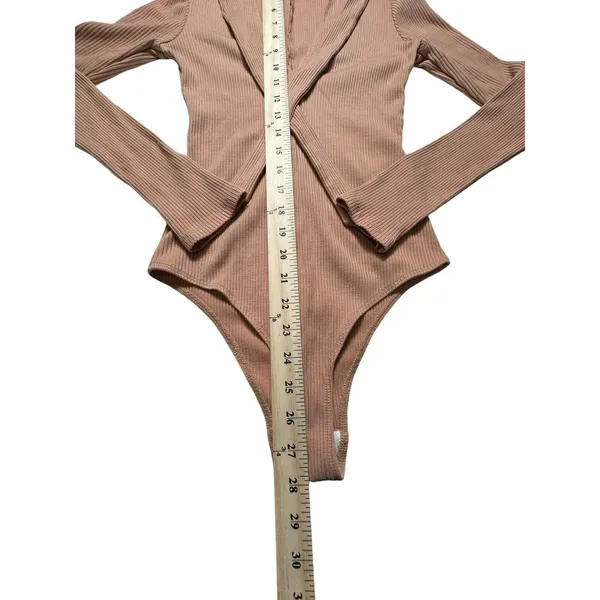 Reformation Size Small Ribbed Tie Neck Covered Back Brown‎ Bodysuit #Z4-5 - Image 5