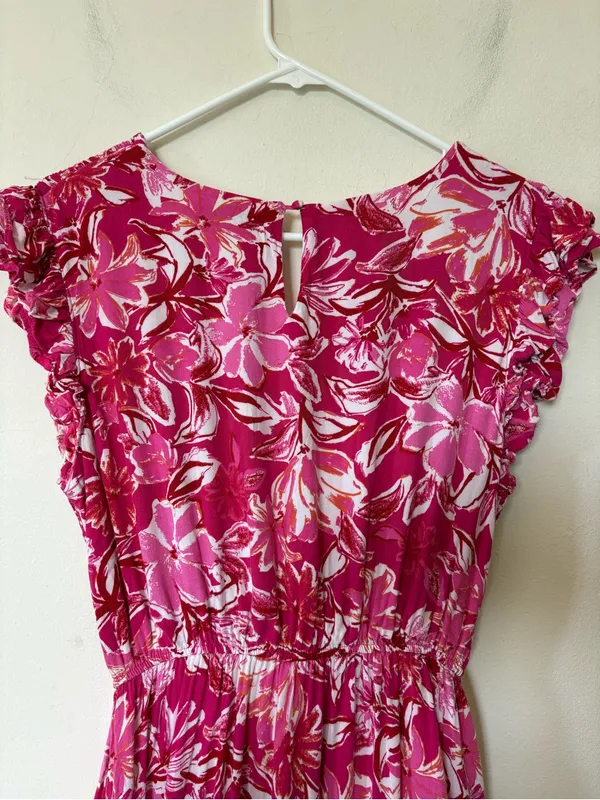 HAYDEN LA Tropical Floral Smocked Ruffled Midi Tank Dress Pink Sz Large - Image 10