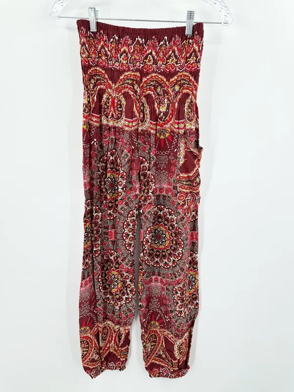 Earthbound Trading Co. Women's Burgundy Boho Jogger‎ Pants Size Small - Image 2