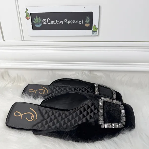 Sam Edelman Lavina Black Velvet Crystal Buckle Mule Flats Size 7 - Image 2