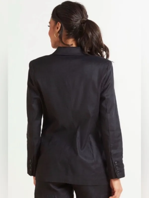 Evereve Minimalist Alexa Black Linen Double-Breasted Blazer Career Office Work - Image 2