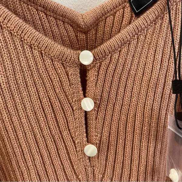 BCBGMAXAZRIA Merino Wool Blend Ribbed Off Shoulder Sweater Top Blush Sz‎ M - Image 4