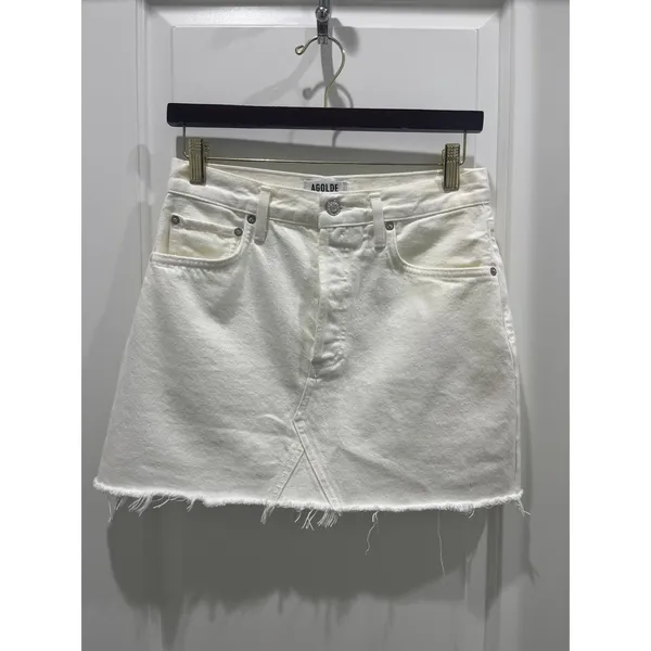 Agolde Quinn Hi Rise White Denim Skirt Sz 27 - Image 2