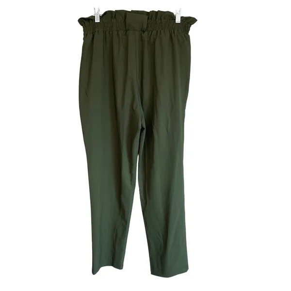 Grace Karin Paperbag Waist Pants Olive‎ Green Tie Belt Cropped Ankle Leg L NWT - Image 6